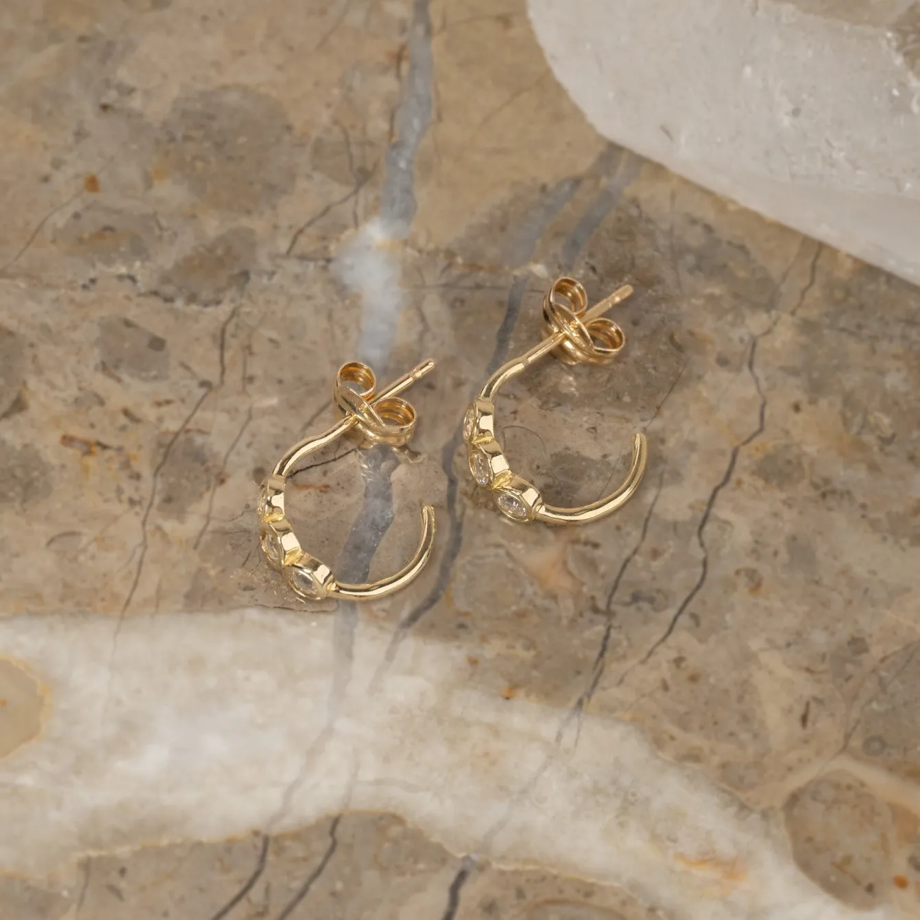 TRINITY WHITE TOPAZ SOLID GOLD EARRING