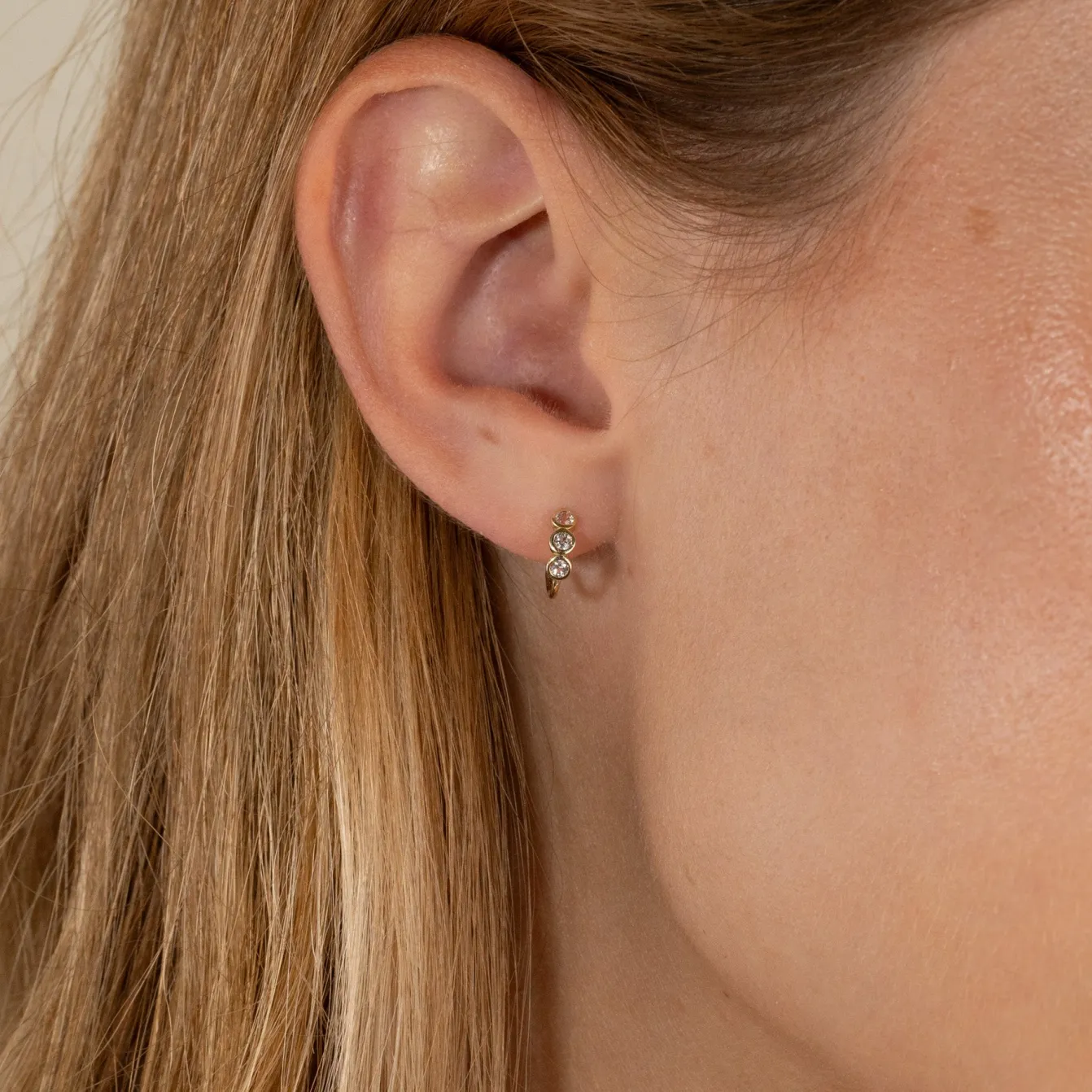 TRINITY WHITE TOPAZ SOLID GOLD EARRING