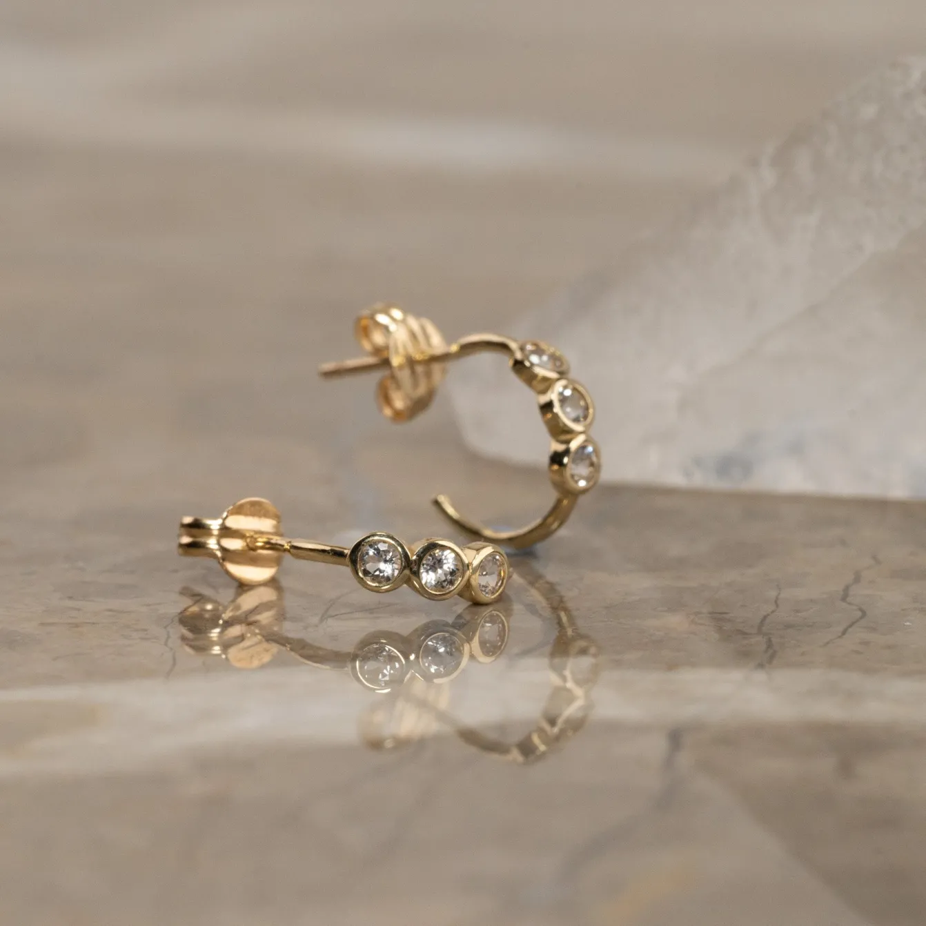 TRINITY WHITE TOPAZ SOLID GOLD EARRING